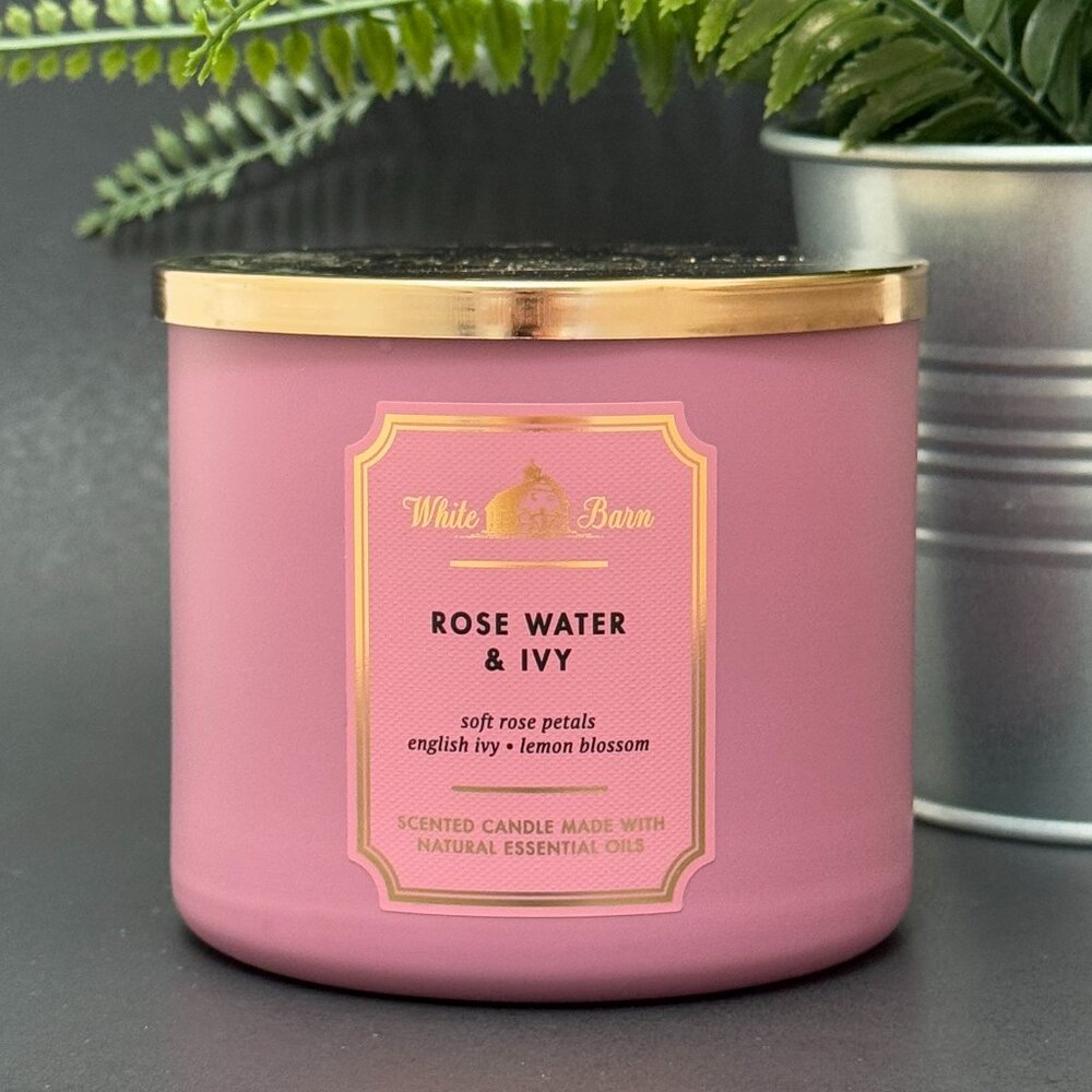 BBW Rose Water & Ivy White Barn Bath & Body Works 3 Wick Candle